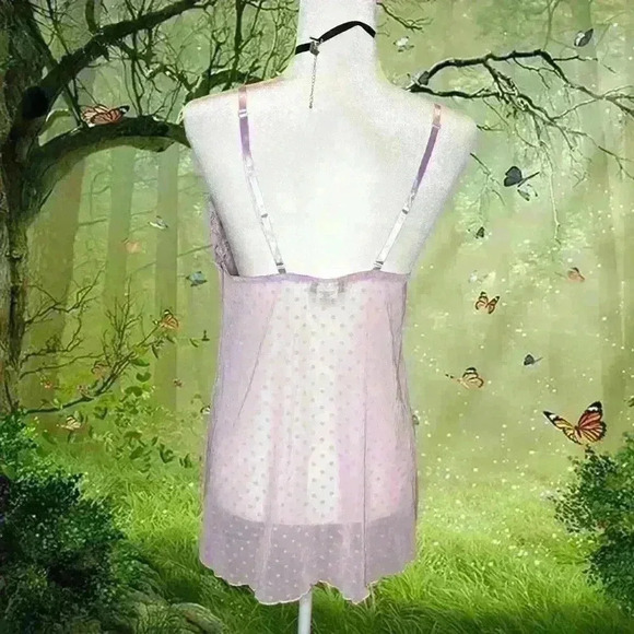 Vintage Y2K Mesh Polka Dot Purple Lace Mini Dress By Cinema Etoile Size Medium - Picture 5 of 8
